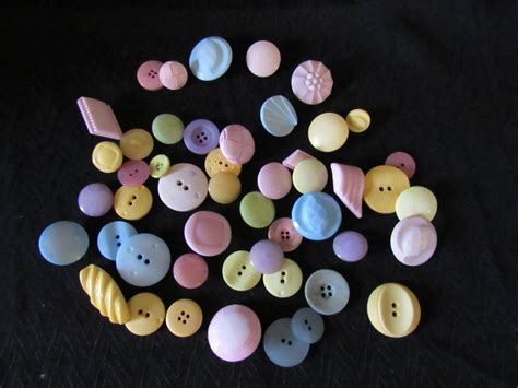 Pastel Buttons Assorted Shapes Pink Blue Yellow Plastic Fabric Etsy