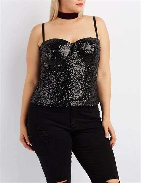 Plus Size Sequin Strapless Bustier Top Bustier Top Outfits Bustier