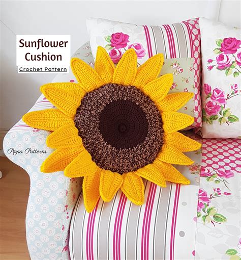 Crochet Flower Cushion Sunflower Cushion Sunflower Pillow Etsy Australia