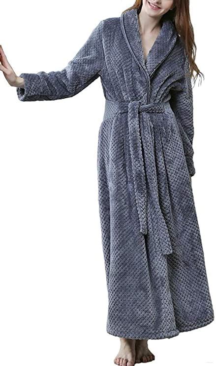 Women Dressing Gown Fluffy Long Robe With Pockets And Beltgrey Uk 10