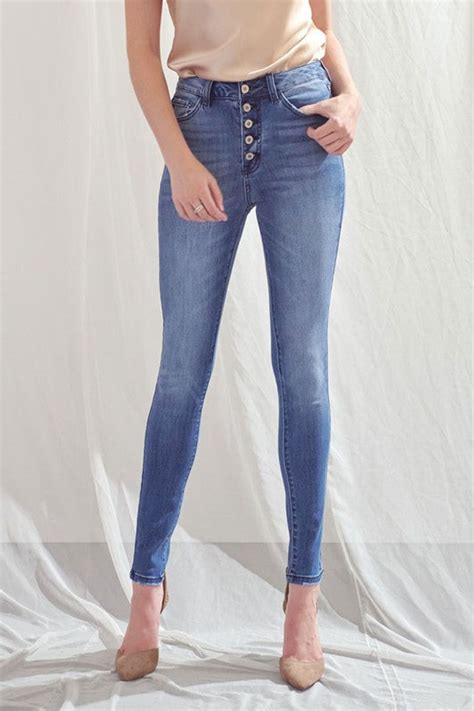 High Rise Button Fly Skinny Jeans Shopperboard