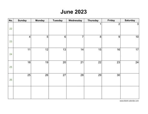Download June 2023 Blank Calendar With Us Holidays Horizontal
