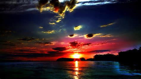 Download Sun Tree Water Cloud Sky Nature Sunset Hd Wallpaper