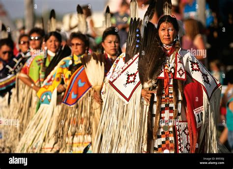 American Indian Women Dancing Blackfoot Reservation Montana Usa Stock