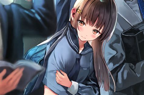 Blush Book Brown Eyes Brown Hair Hanekoto Long Hair Original Babe Uniform Train Konachan Net