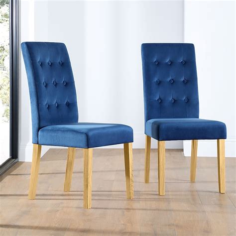 Regent Dining Chair Blue Classic Velvet And Natural Oak Finished Solid