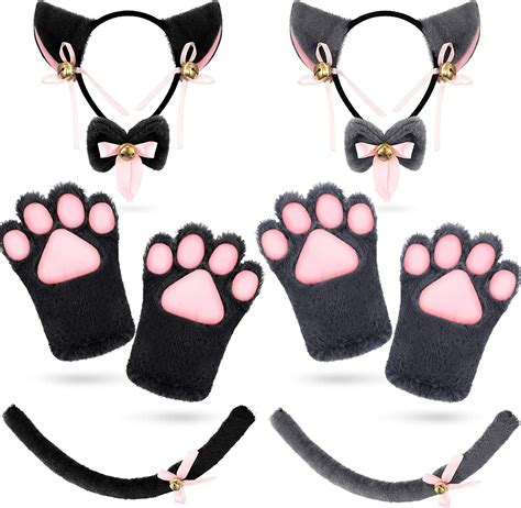 Satinior 2 Sets Cat Costume Accessories Kit Cat Ears Tail
