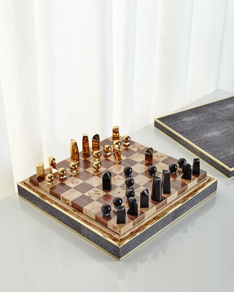 Aerin Chocolate Faux Shagreen Chess Set