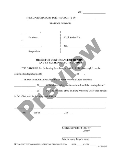 Fulton Georgia Order For Continuance Of Hearing And Ex Parte Protective