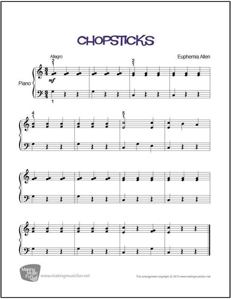 Chopsticks Digital Print Sheet Music 4 Levels Bluebird Music