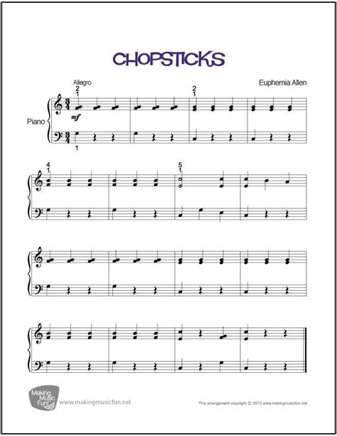 Your source for free piano sheet music, lead sheets & piano tutorials. Chopsticks | Easy piano sheet music, Beginner piano music, Piano sheet music