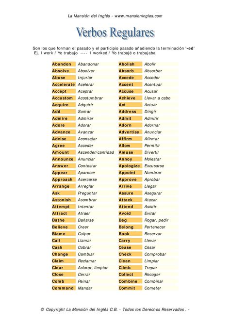 Lista De Verbos Regulares En Ingles PDF