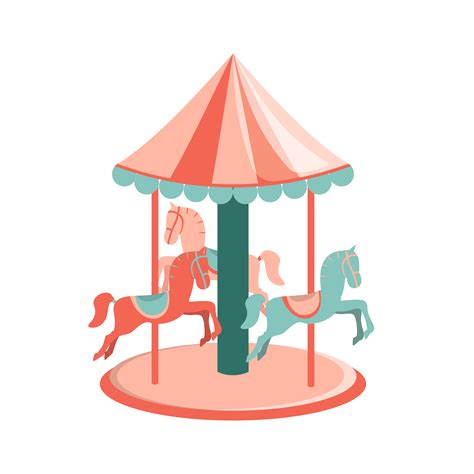 Cartoon Carousel With Horses Amusement Park Icon 620995 Vector Art At