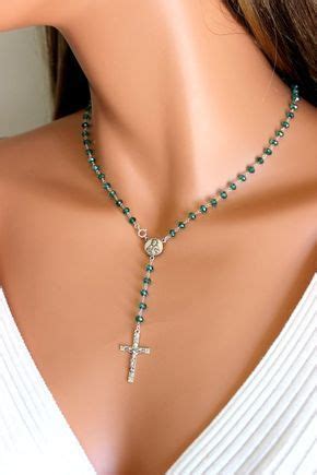 Rosary Necklace Sterling Silver Aqua Crystal Rosaries Crucifix Cross