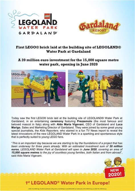 First Lego® Brick Laid At The Building Site Of Legoland® Water Park At