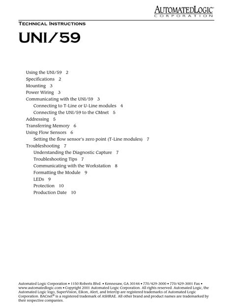 Automated Logic Uni59 Technical Instructions Pdf Download Manualslib
