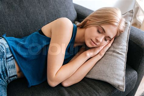 Tired Fatigued Young Woman Sleeping At Home Stock Image Colourbox