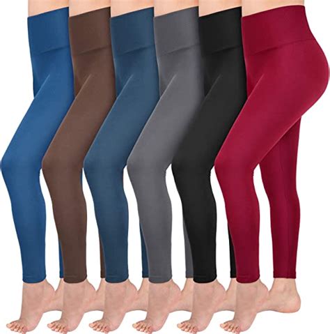 Abodhu 6 Pack Fleece Lined Leggings Women High Waist Soft Stretch Slimming Winter Warm Full