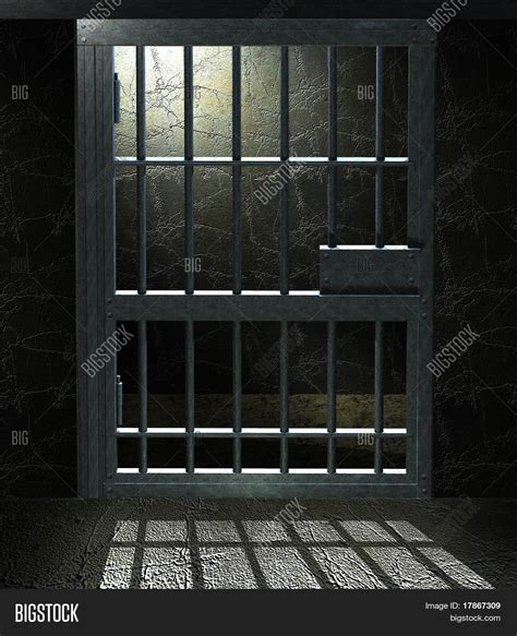 3d Jail Cell Door With A Dramatic Light In The Inside Stock Photo