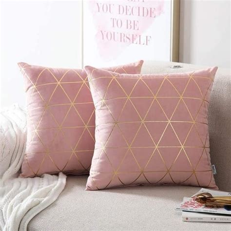 Set Of 2 Light Pink Velvet Cushion Covers With Golden Stamp Etsy In