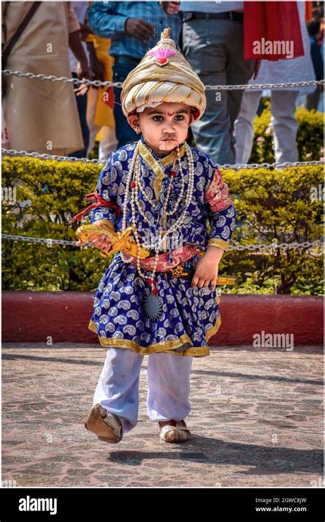 Traditional Look Of Small Child Describe Festival Of Maharashtra Stock