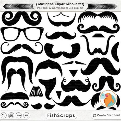 Mustache Clip Art Moustache Clipart Silhouettes Line Art Etsy Diy
