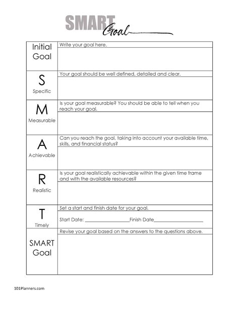 Free Printable Smart Goals Template Pdf Or Word