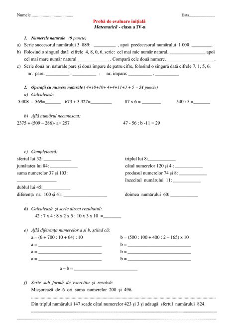 Academiaabc Evaluare Inițială Matematică Clasa A Iv A