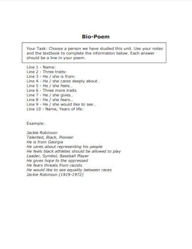 Bio Poem 21 Examples How To Write Format Pdf