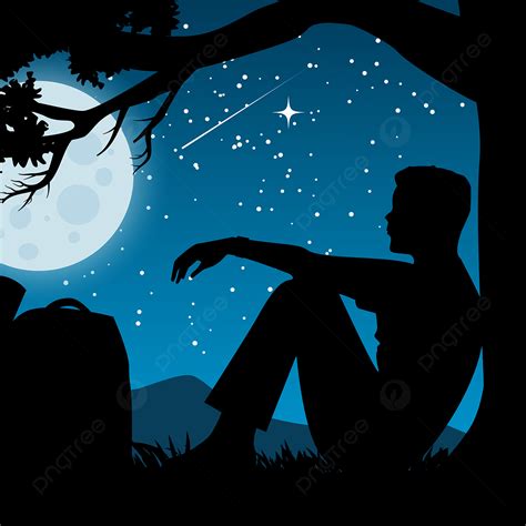 Man Starring At Night Sky Alone Tranquil Background Evening