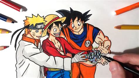 Drawing Naruto Uzumaki Monkey D Luffy And Son Goku 2018 New Years