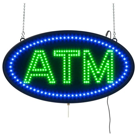 Oval Animated Atm Led Sign Neon Green And Blue Bulbs Features 3
