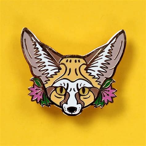 Fennec Fox With Flowers Hard Enamel Pin Desert Fox Lapel Pin Badge