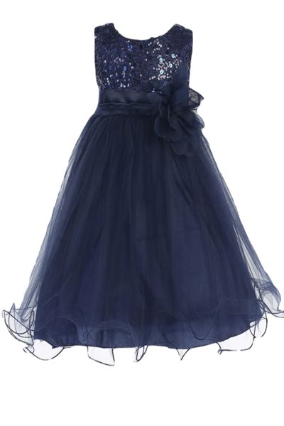 Navy Blue Sequins Satin And 2 Layer Mesh Overlay Dress With Double