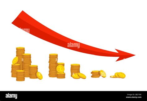 Stacks Gold Coin Flat Cartoon Set Falling Chart Financial Schedule Red