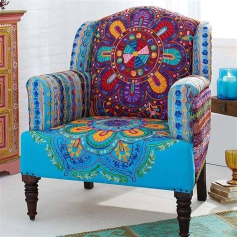 Colourful Fabric Covered Modern Indian Handmade Embroidery Sofa Chair