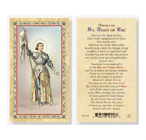 Novena To St Joan Of Arc Gold Stamped Laminated Holy Card 25 Pack