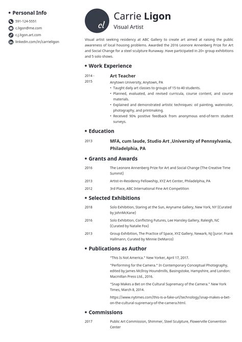 Artist Resume Sample—examples Templates And Guide For 2024