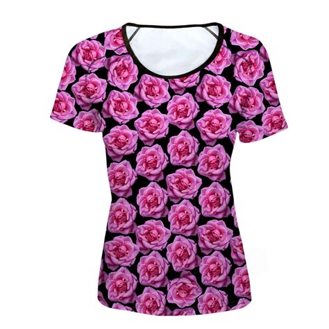 Forudesigns Pink Rose T Shirt Women Clothing For Summer Tops Tees O