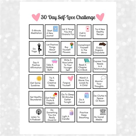 30 Day Self Love Challenge Printable PDF Self Love Challenge Etsy In