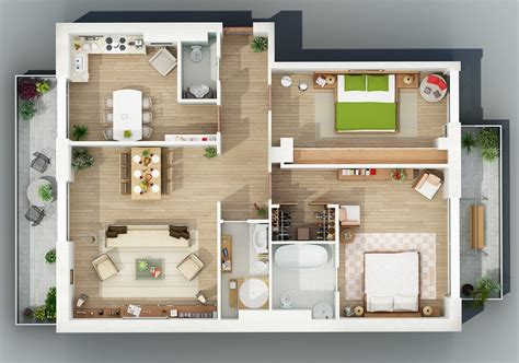 Apartment Designs Shown With Rendered 3d Floor Plans