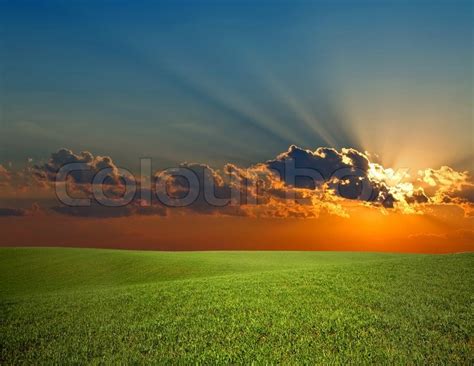 An Image Of Sunrise And Green Field Stock Image Colourbox
