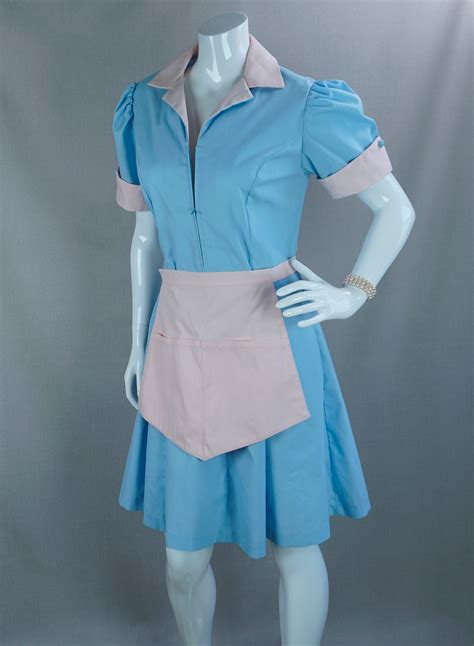 Vintage 80s Vtg Pink And Blue Waitress Uniform With Apron By Th Shop