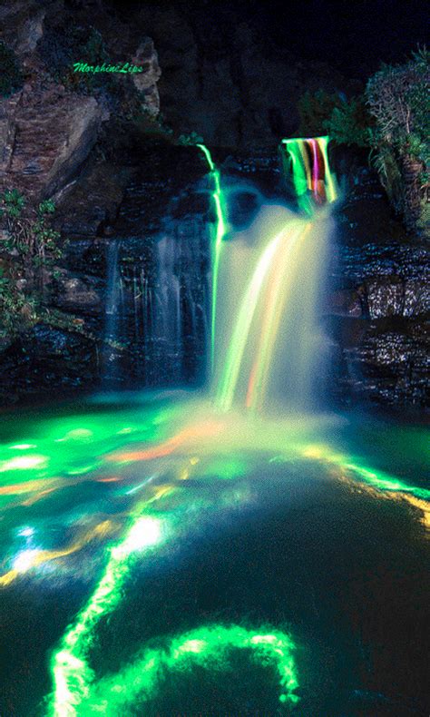 Waterfalls Lit With Glow Sticks Long Exposure Photos Waterfall