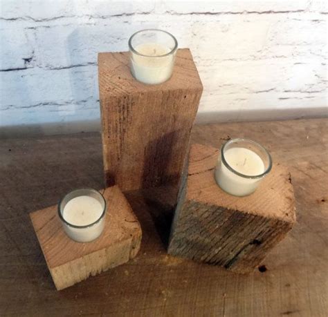 Rustic Barn Wood Candle Holder Set Of 3 By Thepinktoolbox 1600