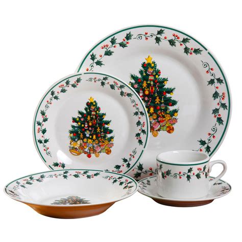 Gibson Home Tree Trimming 20 Piece Multi Color Christmas Theme Dinnerware Set 985100740m The