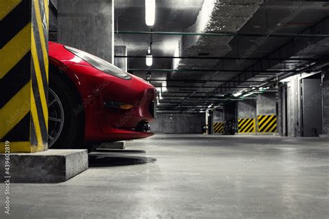 Dark Scenic Car Park Underground Multilevel Garage Interior Concrete