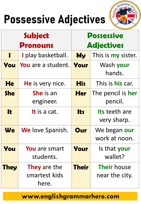Possessive Adjectives And Possessive Pronouns Archives English
