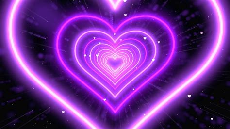 Neon Lights Love Heart Tunnel💜purple Heart Background Neon Heart
