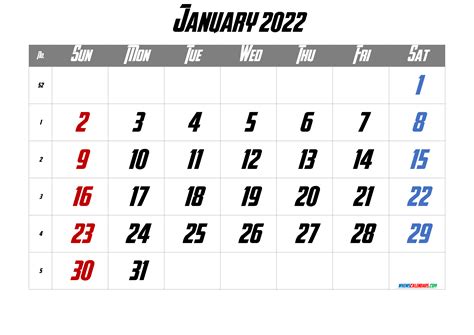 Free Printable Calendar 2022 January Pdf And Image